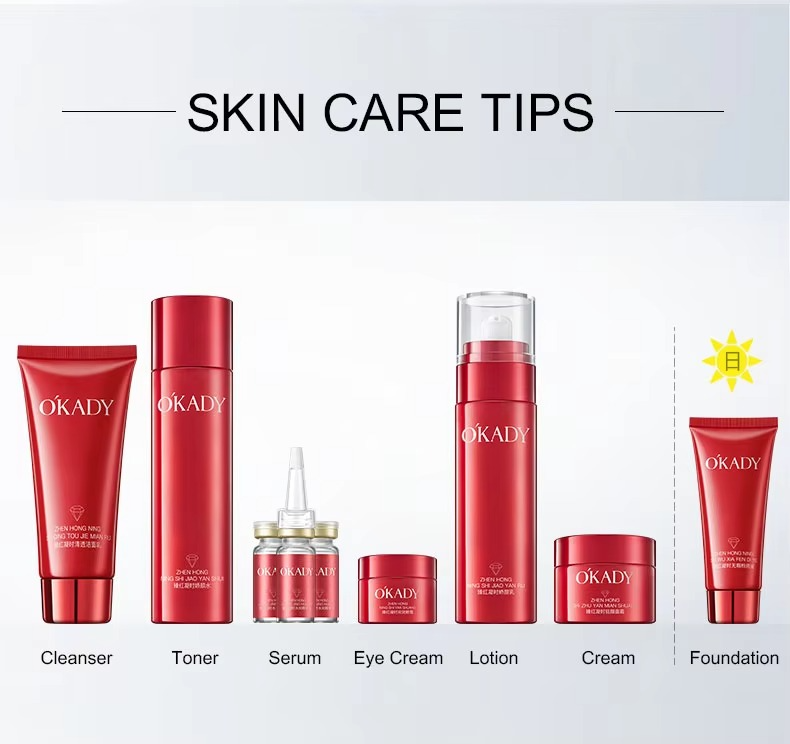 OKADY Radiant Red Timeless Whitening Skin Care Set 10 PCs